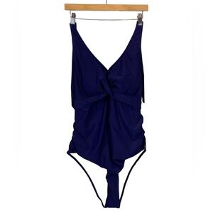 Gnpolo One Piece Swimsuit Tummy Control Halter Neck - Navy Blue - XXL